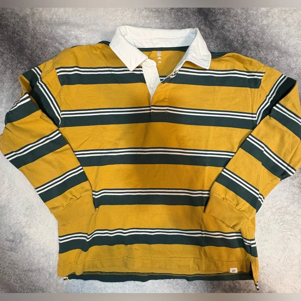 (A3) NWOT Gap Boys Striped Rugby Shirt XL Husky Yellow Green Long Sleeve Polo‎